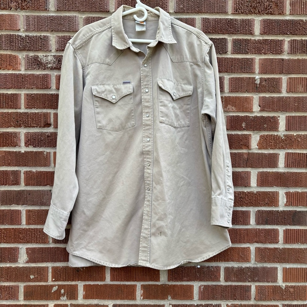 Vintage Carhartt Western Pearl Snap Button Up Shirt Rugged Outdoor Wear Sz XXL